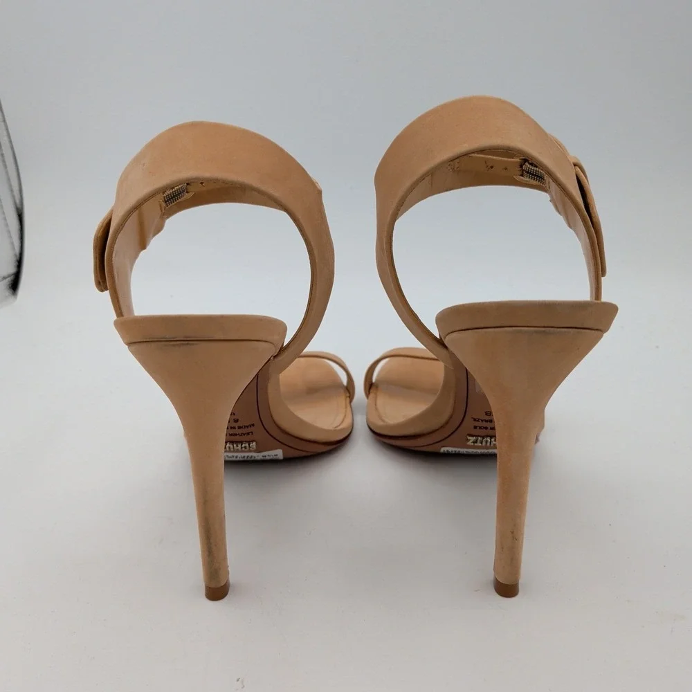 Schutz Dubia Pale Peach Nubuck Leather High Heel Sandals Size 8.5B Made Brazil